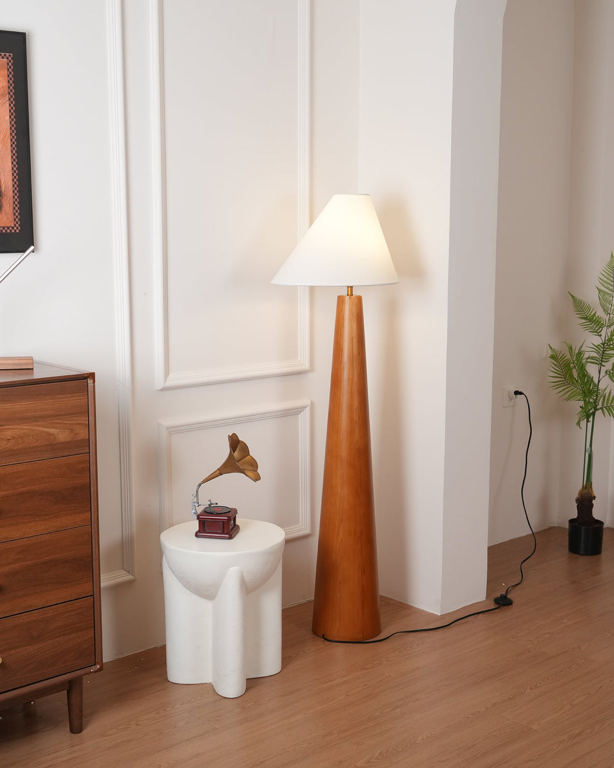 Alvin Floor Lamp – Solid Wood Base & Asymmetrical Linen Shade Modern Floor Light