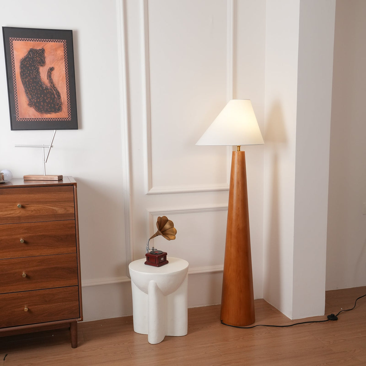 Alvin Floor Lamp – Solid Wood Base & Asymmetrical Linen Shade Modern Floor Light
