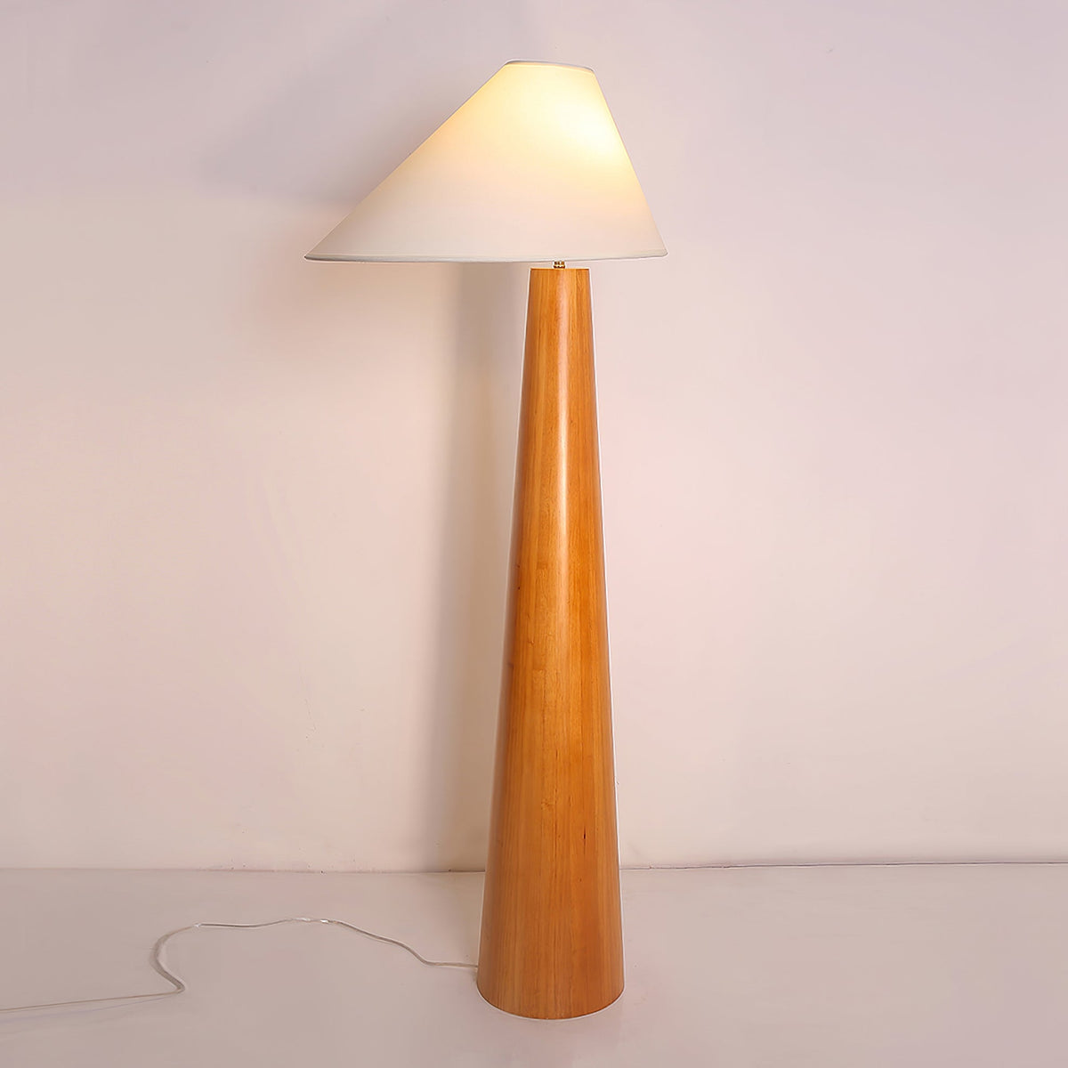 Alvin Floor Lamp – Solid Wood Base & Asymmetrical Linen Shade Modern Floor Light