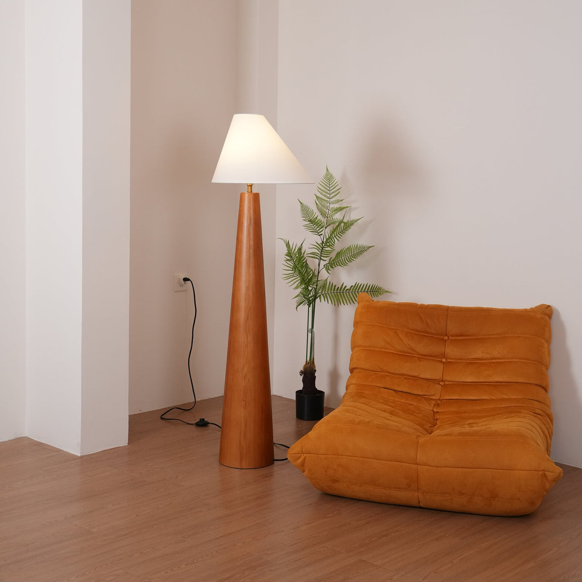 Alvin Floor Lamp – Solid Wood Base & Asymmetrical Linen Shade Modern Floor Light