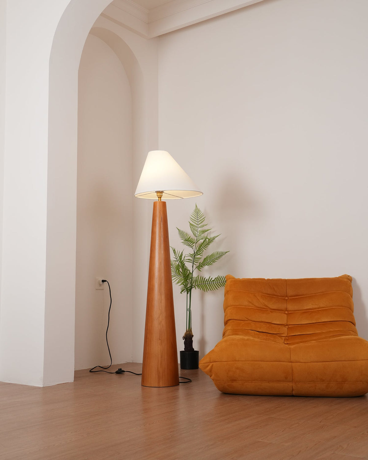 Alvin Floor Lamp – Solid Wood Base & Asymmetrical Linen Shade Modern Floor Light