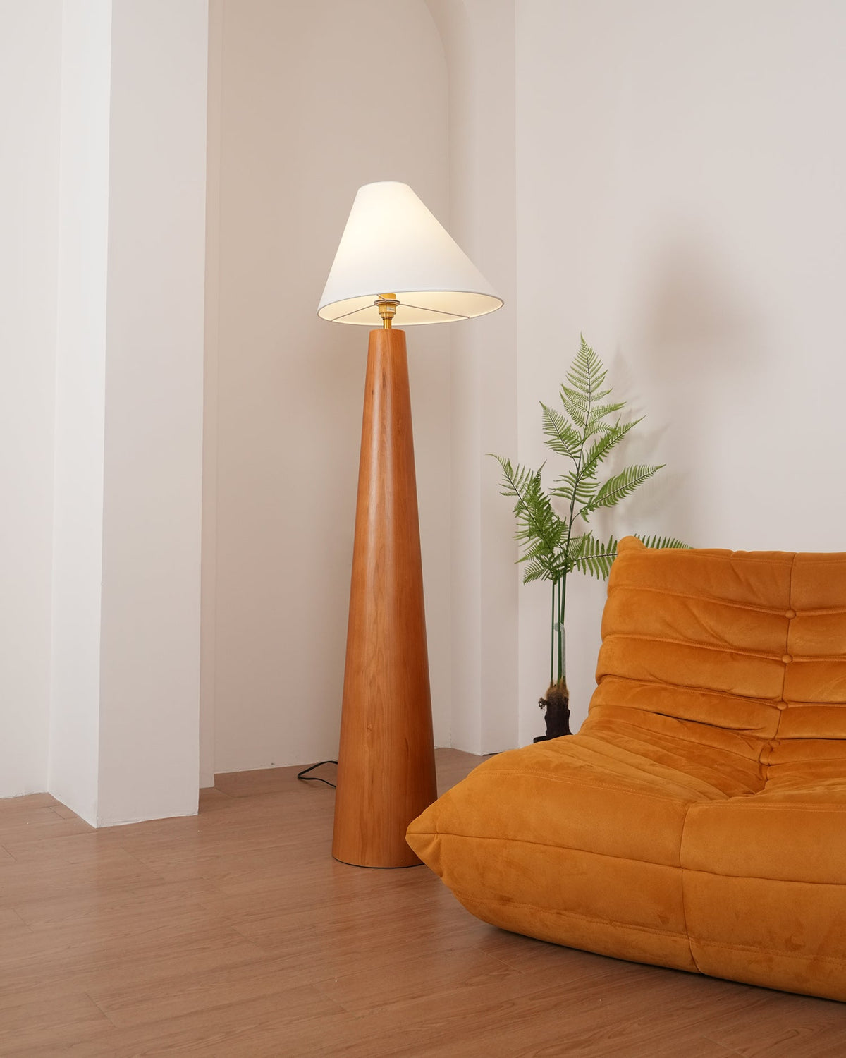 Alvin Floor Lamp – Solid Wood Base & Asymmetrical Linen Shade Modern Floor Light