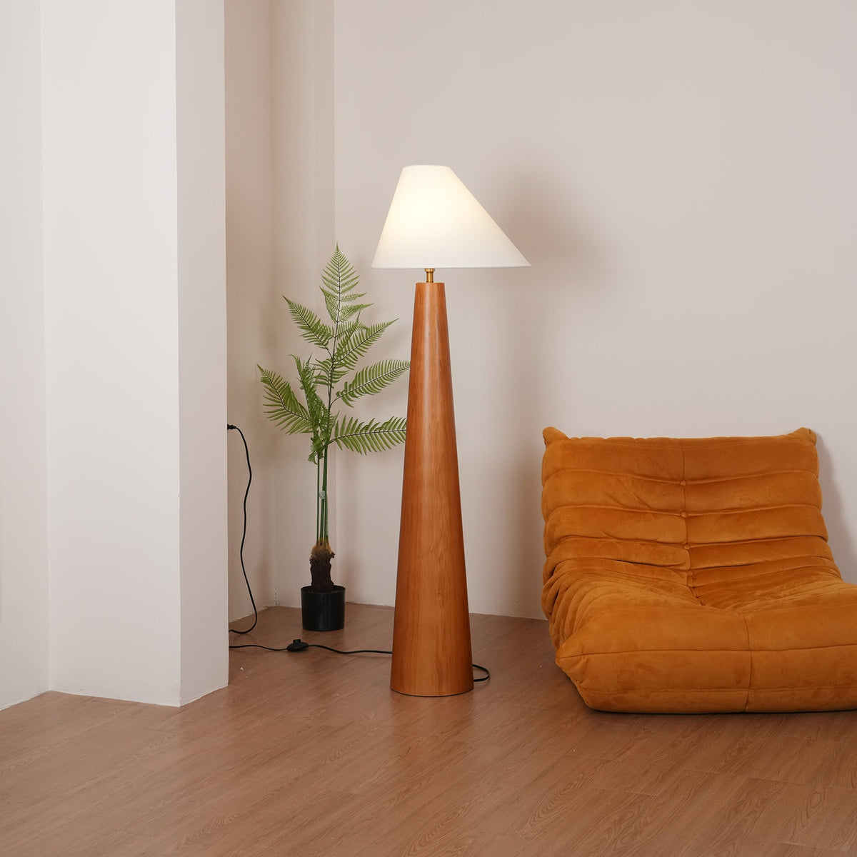 Alvin Floor Lamp – Solid Wood Base & Asymmetrical Linen Shade Modern Floor Light