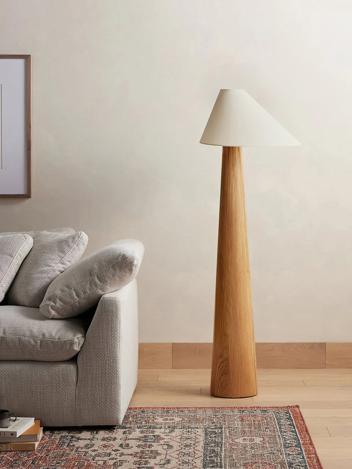 Alvin Floor Lamp – Solid Wood Base & Asymmetrical Linen Shade Modern Floor Light