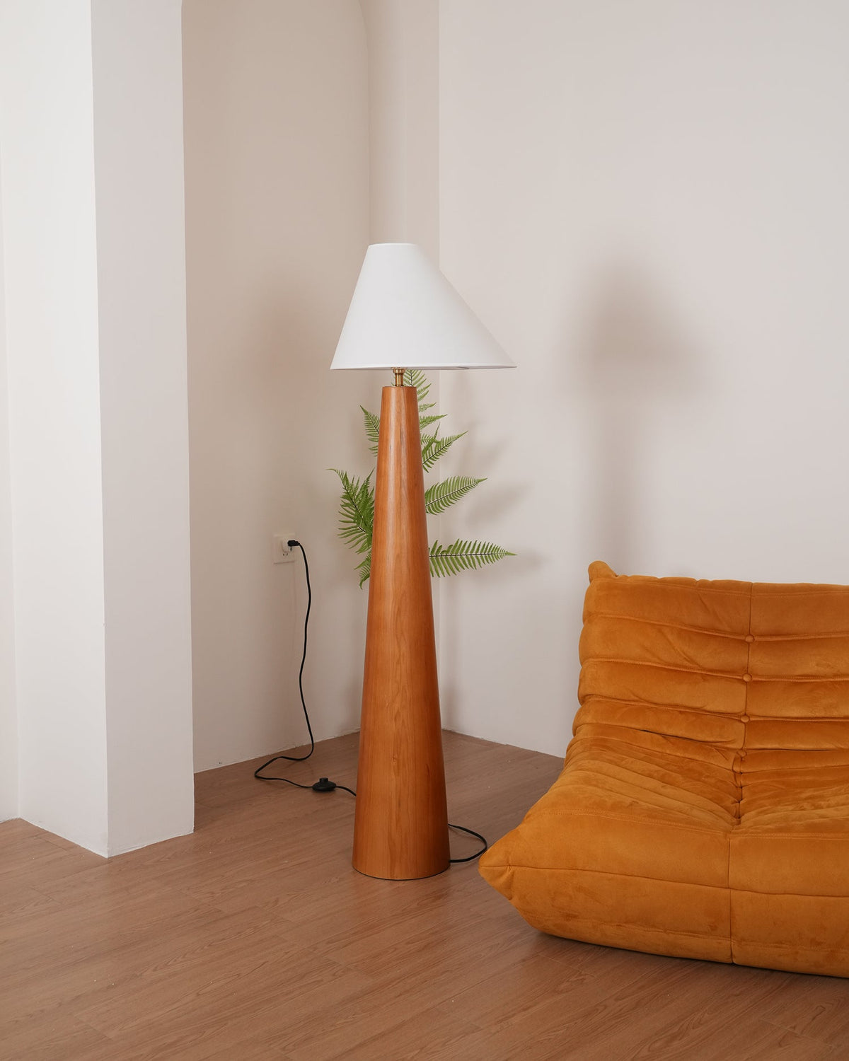 Alvin Floor Lamp – Solid Wood Base & Asymmetrical Linen Shade Modern Floor Light