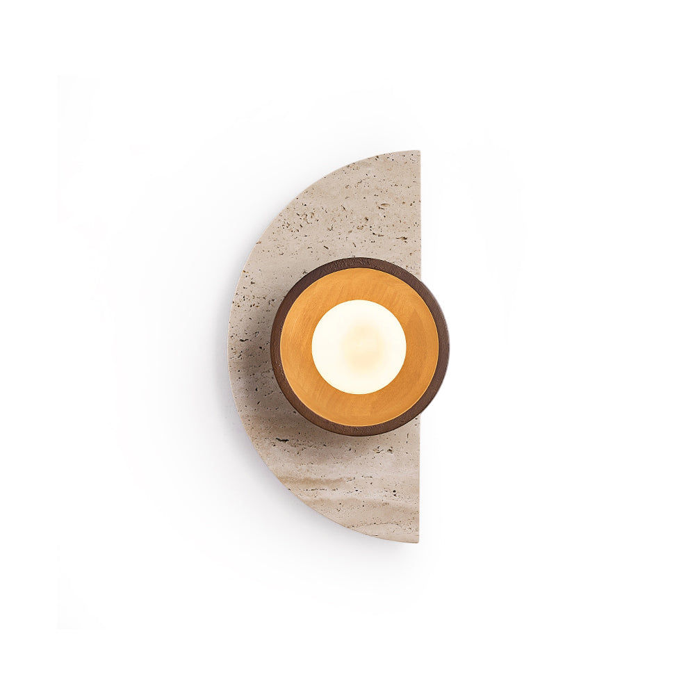 Ambiance Wall Lamp – Travertine Stone, Wood & Glass Nordic Wall Sconce
