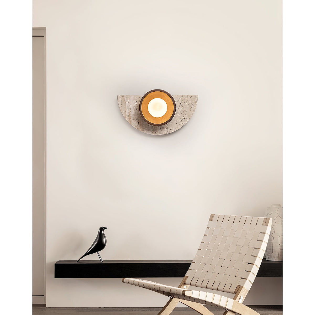 Ambiance Wall Lamp – Travertine Stone, Wood & Glass Nordic Wall Sconce