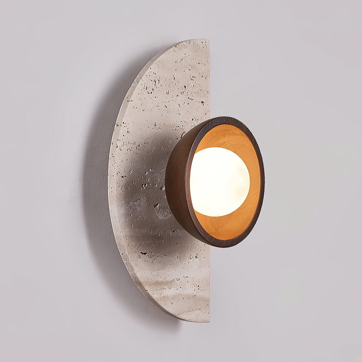 Ambiance Wall Lamp – Travertine Stone, Wood & Glass Nordic Wall Sconce
