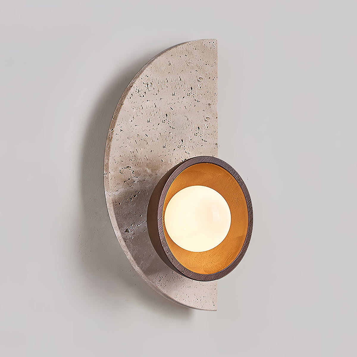 Ambiance Wall Lamp – Travertine Stone, Wood & Glass Nordic Wall Sconce