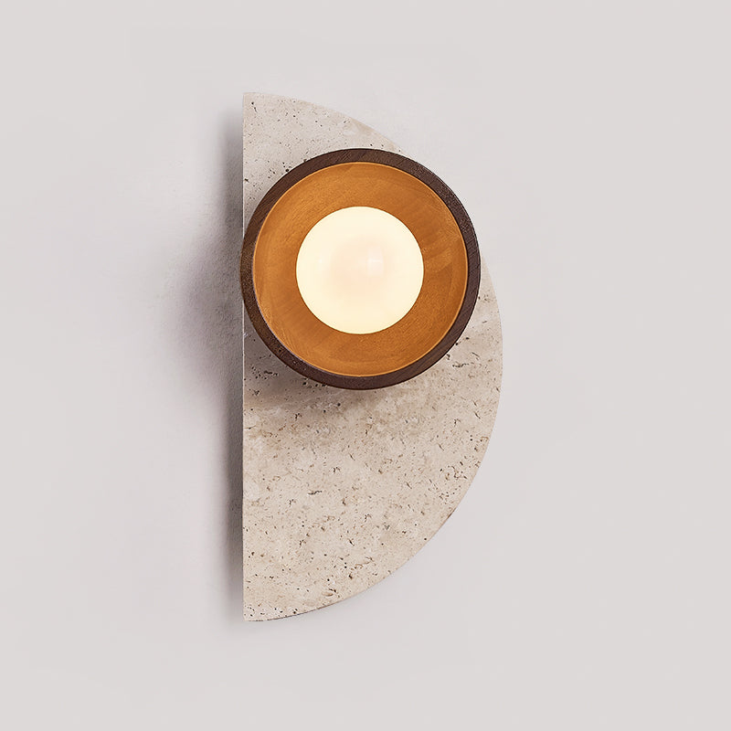 Ambiance Wall Lamp – Travertine Stone, Wood & Glass Nordic Wall Sconce