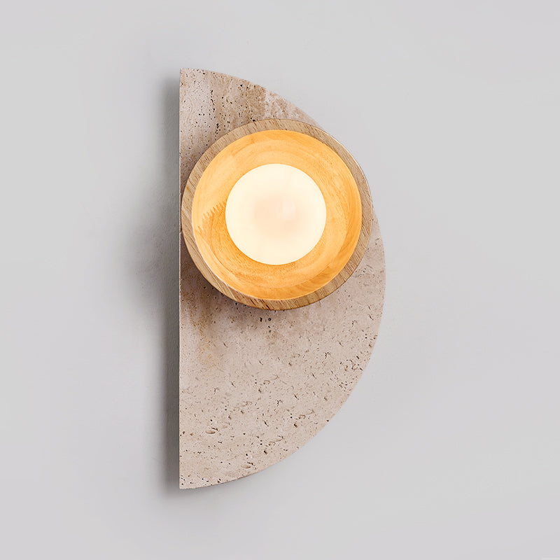Ambiance Wall Lamp – Travertine Stone, Wood & Glass Nordic Wall Sconce