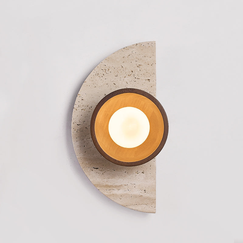Ambiance Wall Lamp – Travertine Stone, Wood & Glass Nordic Wall Sconce