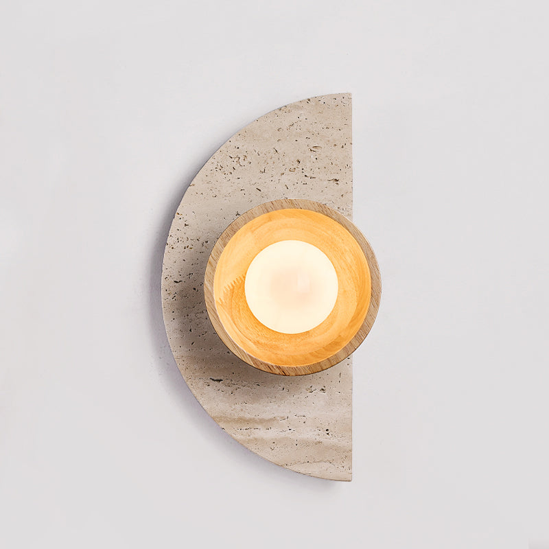 Ambiance Wall Lamp – Travertine Stone, Wood & Glass Nordic Wall Sconce