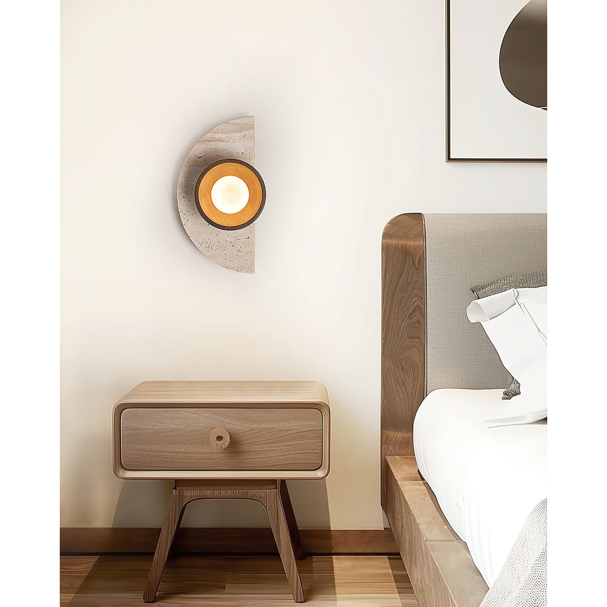 Ambiance Wall Lamp – Travertine Stone, Wood & Glass Nordic Wall Sconce