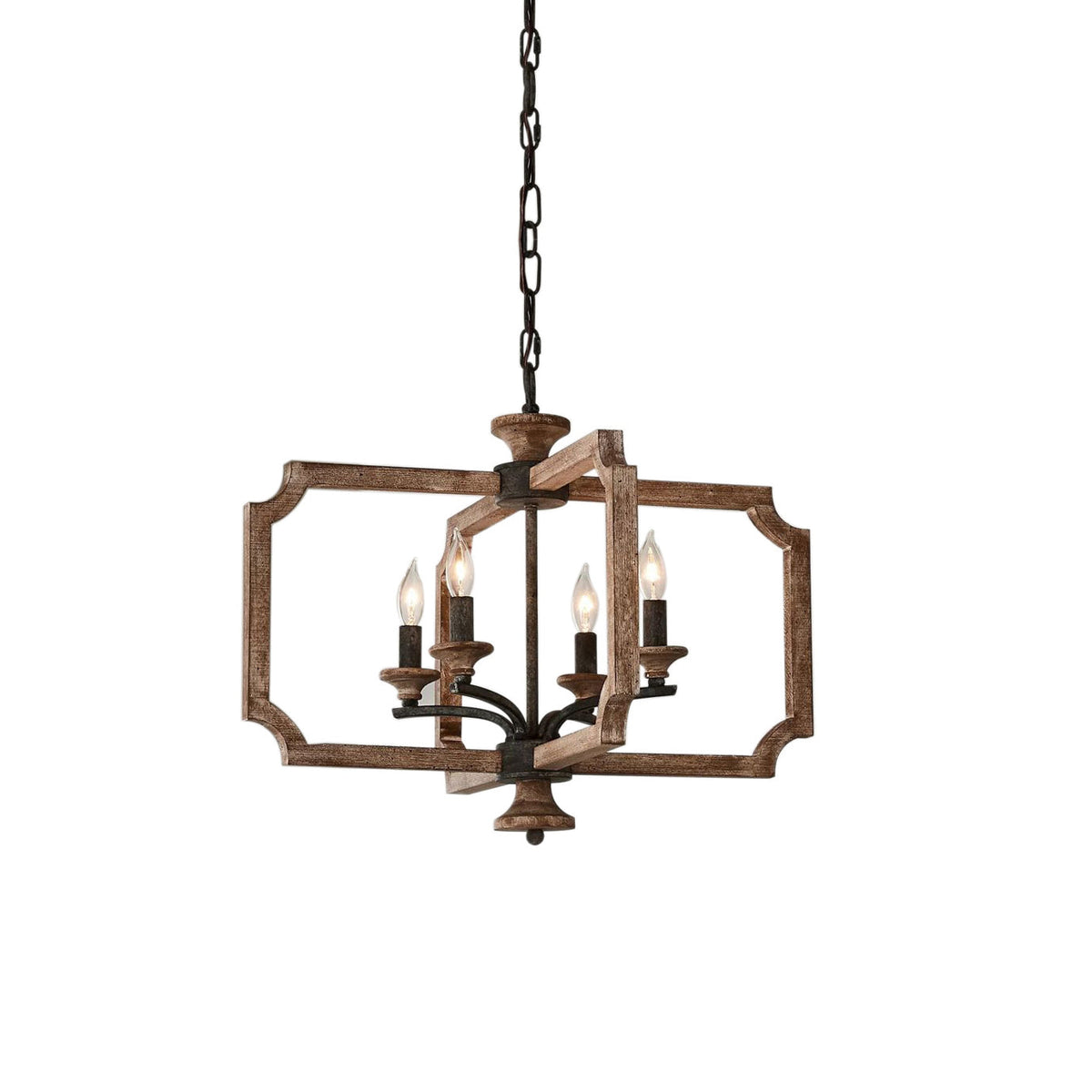 Ambrose Lantern Pendant Lamp – Distressed Aged Wood & Metal Frame Lantern Chandelier