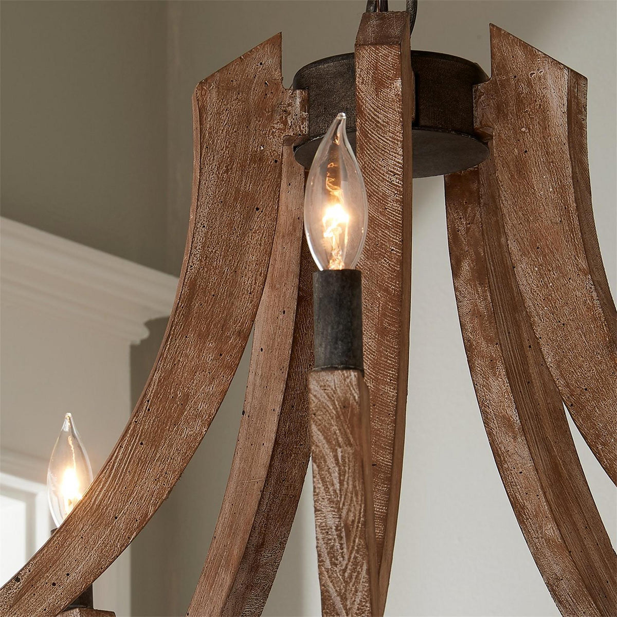 Ambrose Lantern Pendant Lamp – Distressed Aged Wood & Metal Frame Lantern Chandelier