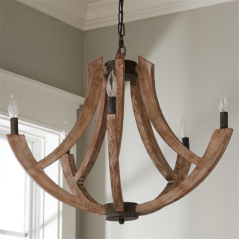 Ambrose Lantern Pendant Lamp – Distressed Aged Wood & Metal Frame Lantern Chandelier