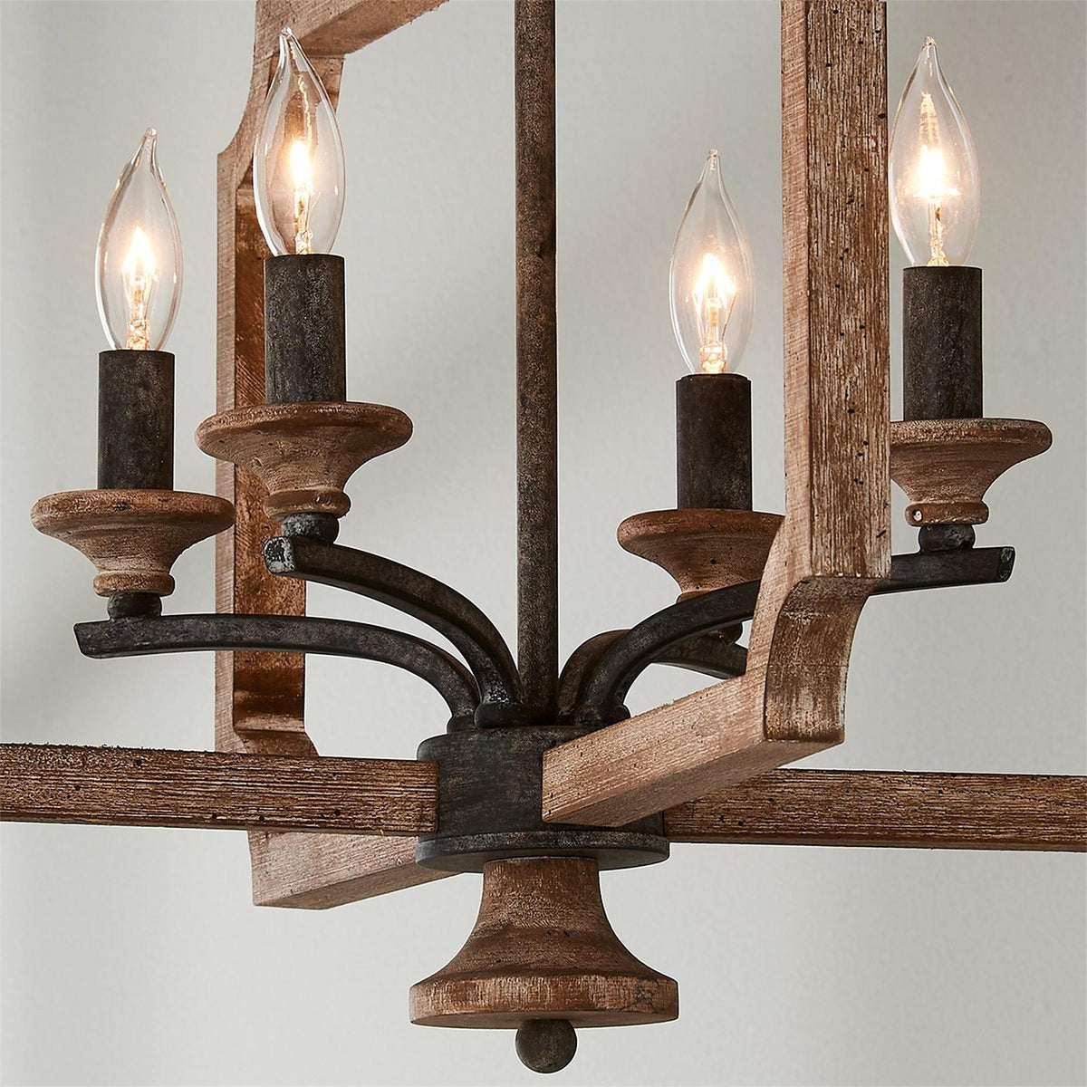 Ambrose Lantern Pendant Lamp – Distressed Aged Wood & Metal Frame Lantern Chandelier