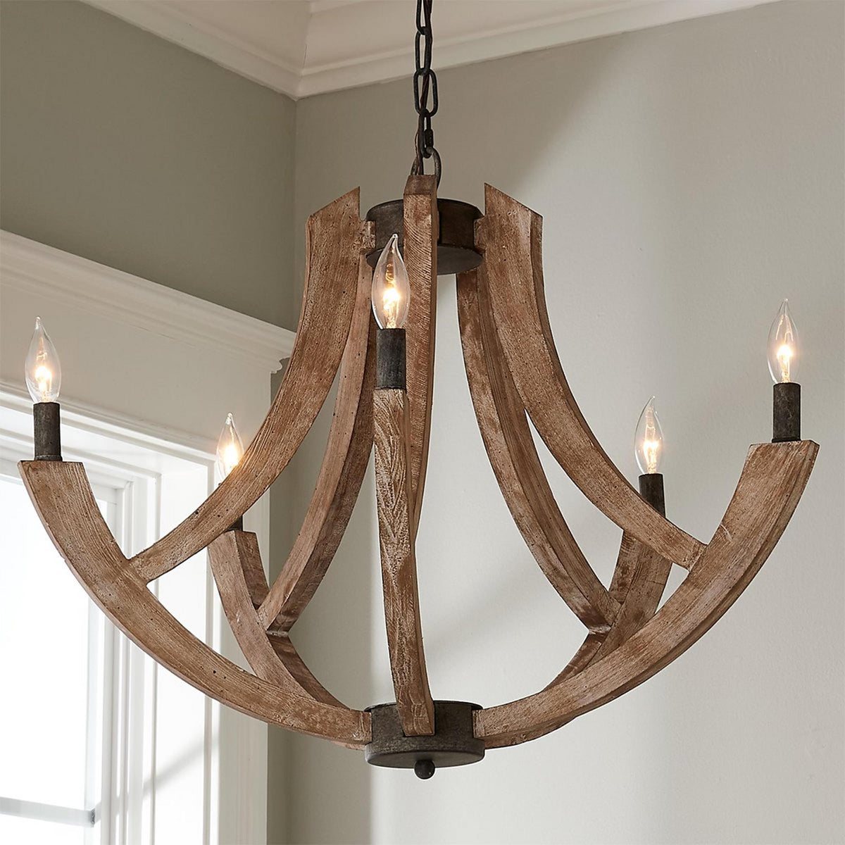 Ambrose Lantern Pendant Lamp – Distressed Aged Wood & Metal Frame Lantern Chandelier
