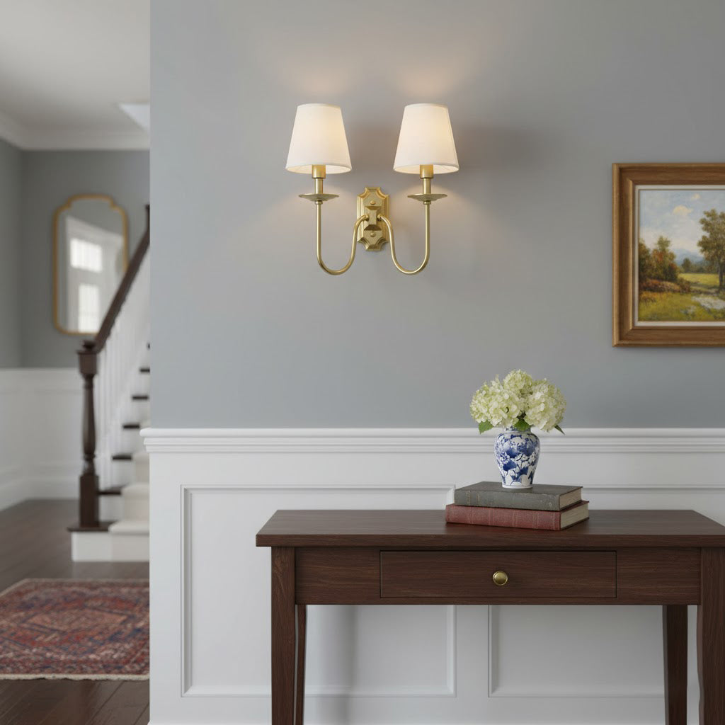 Yorktown Wall Lamp - Classic Dutch-Inspired 2-Light Sconce | Elegant Brass & Fabric Wall Light