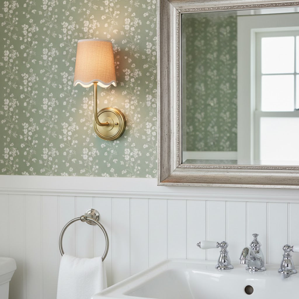 Ariel Wall Lamp | Luxury Woven Shade & Scalloped Linen Brass Sconce