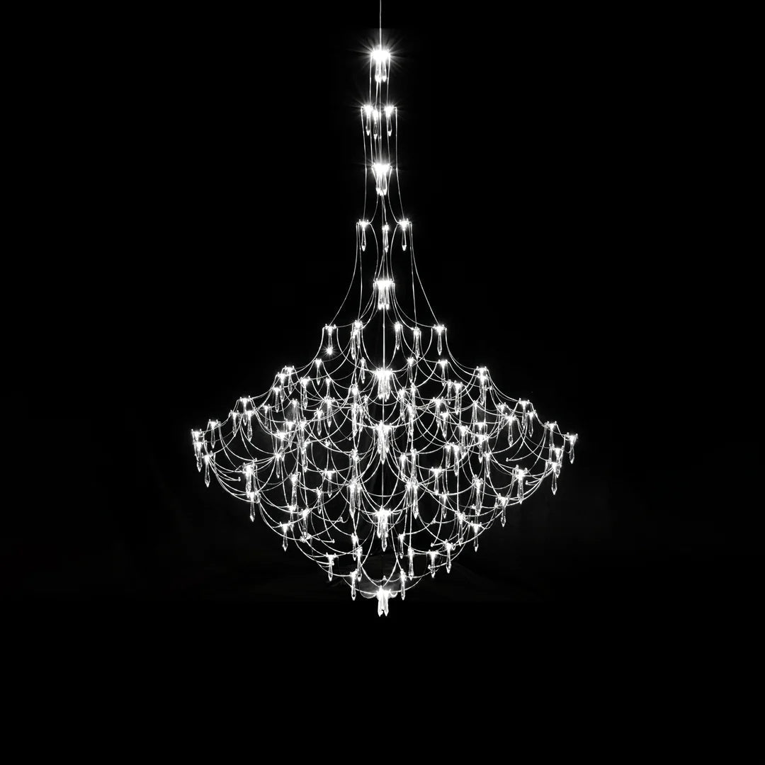 Mira Chandelier - Sparkling Crystal Light Net & Stainless Steel LED Pendant