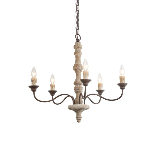Andromeda 5-Light Chandelier – Handmade Wood & Iron French Country Chandelier