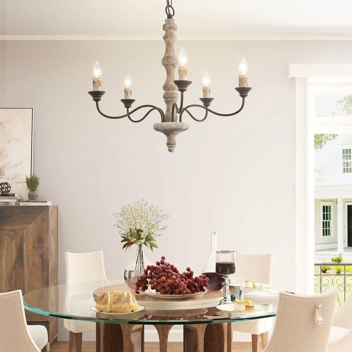 Andromeda 5-Light Chandelier – Handmade Wood & Iron French Country Chandelier