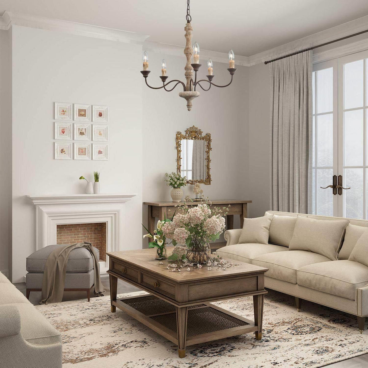 Andromeda 5-Light Chandelier – Handmade Wood & Iron French Country Chandelier