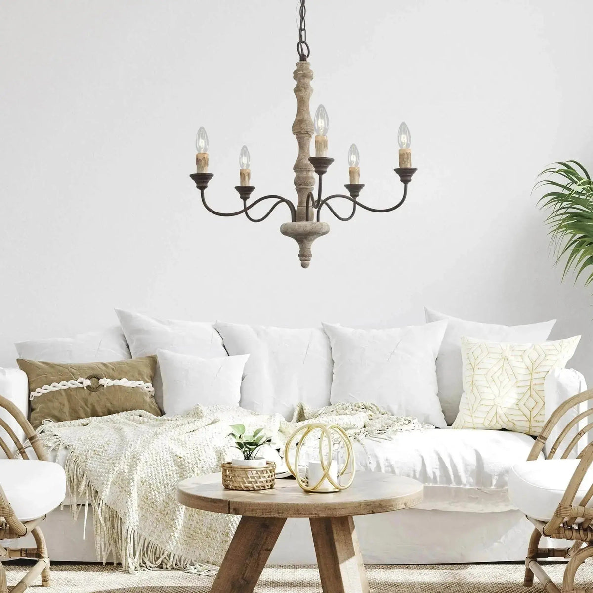 Andromeda 5-Light Chandelier – Handmade Wood & Iron French Country Chandelier