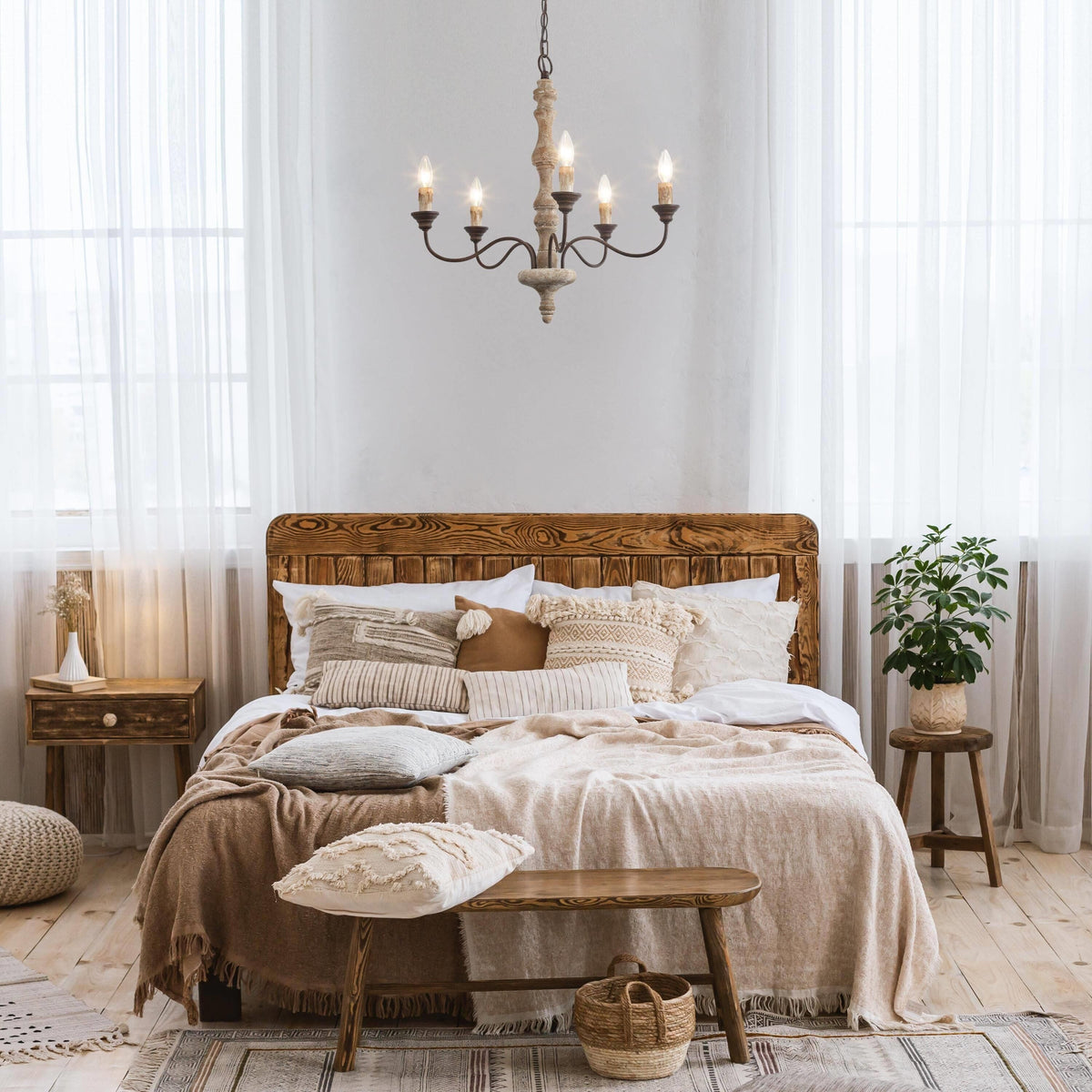 Andromeda 5-Light Chandelier – Handmade Wood & Iron French Country Chandelier