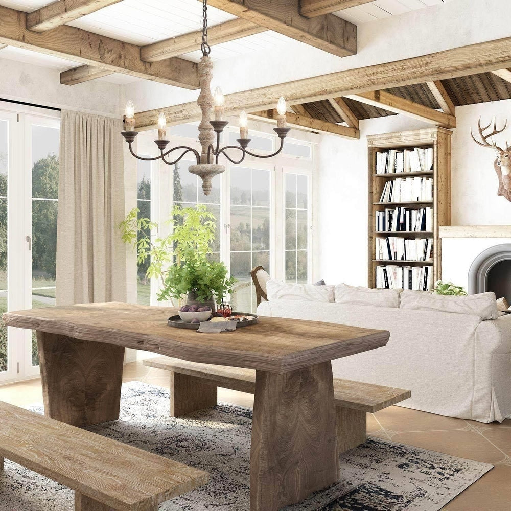 Andromeda 5-Light Chandelier – Handmade Wood & Iron French Country Chandelier