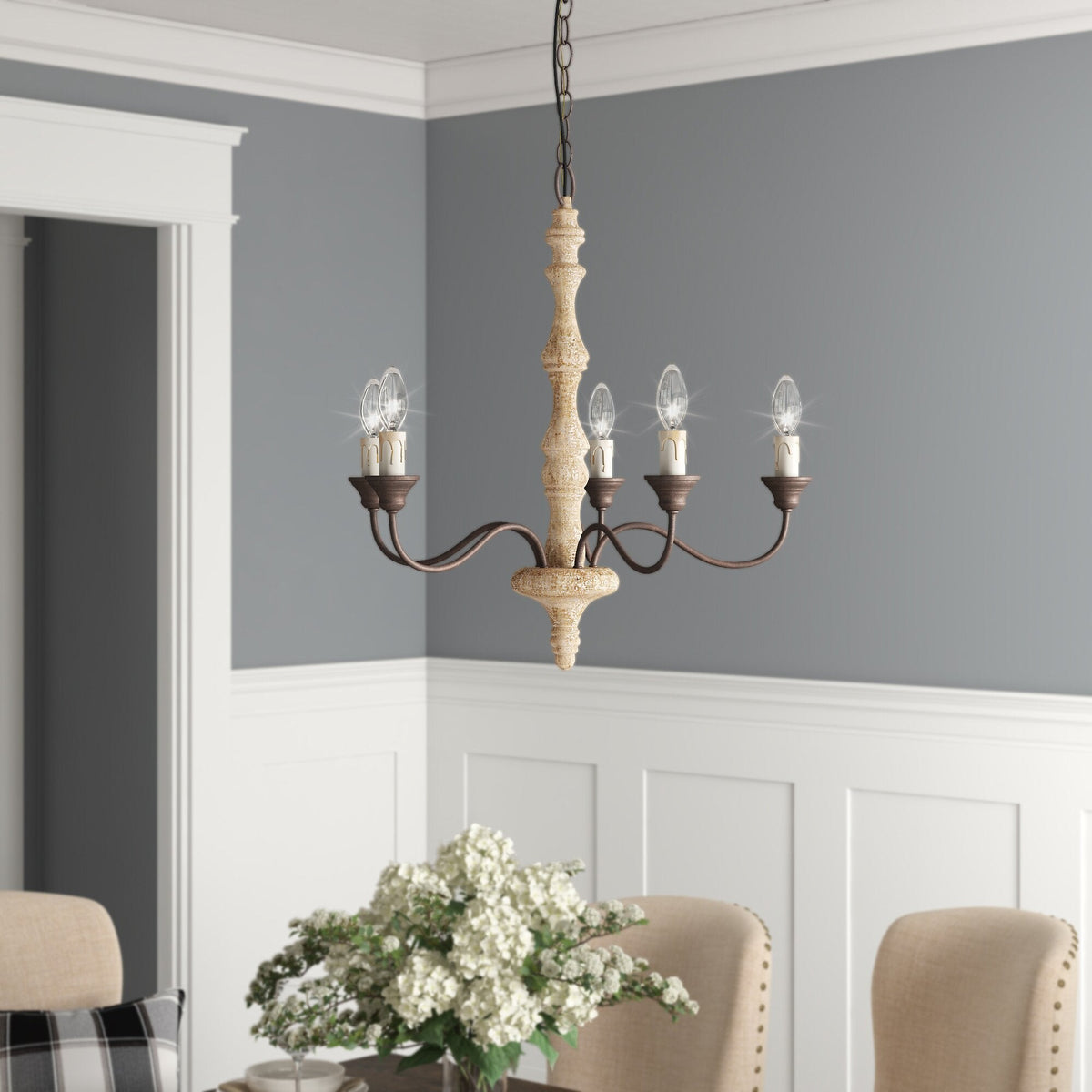 Andromeda 5-Light Chandelier – Handmade Wood & Iron French Country Chandelier