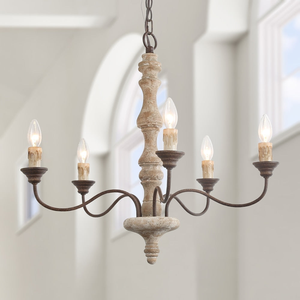 Andromeda 5-Light Chandelier – Handmade Wood & Iron French Country Chandelier