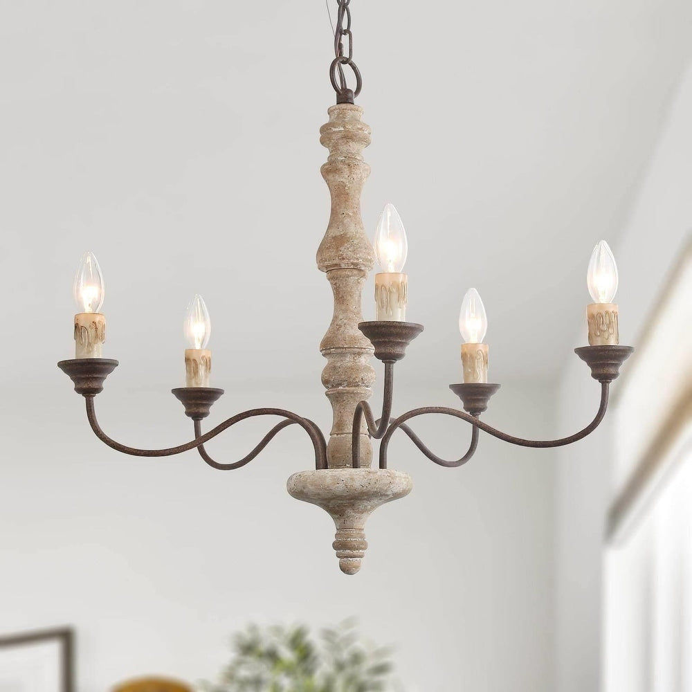 Andromeda 5-Light Chandelier – Handmade Wood & Iron French Country Chandelier