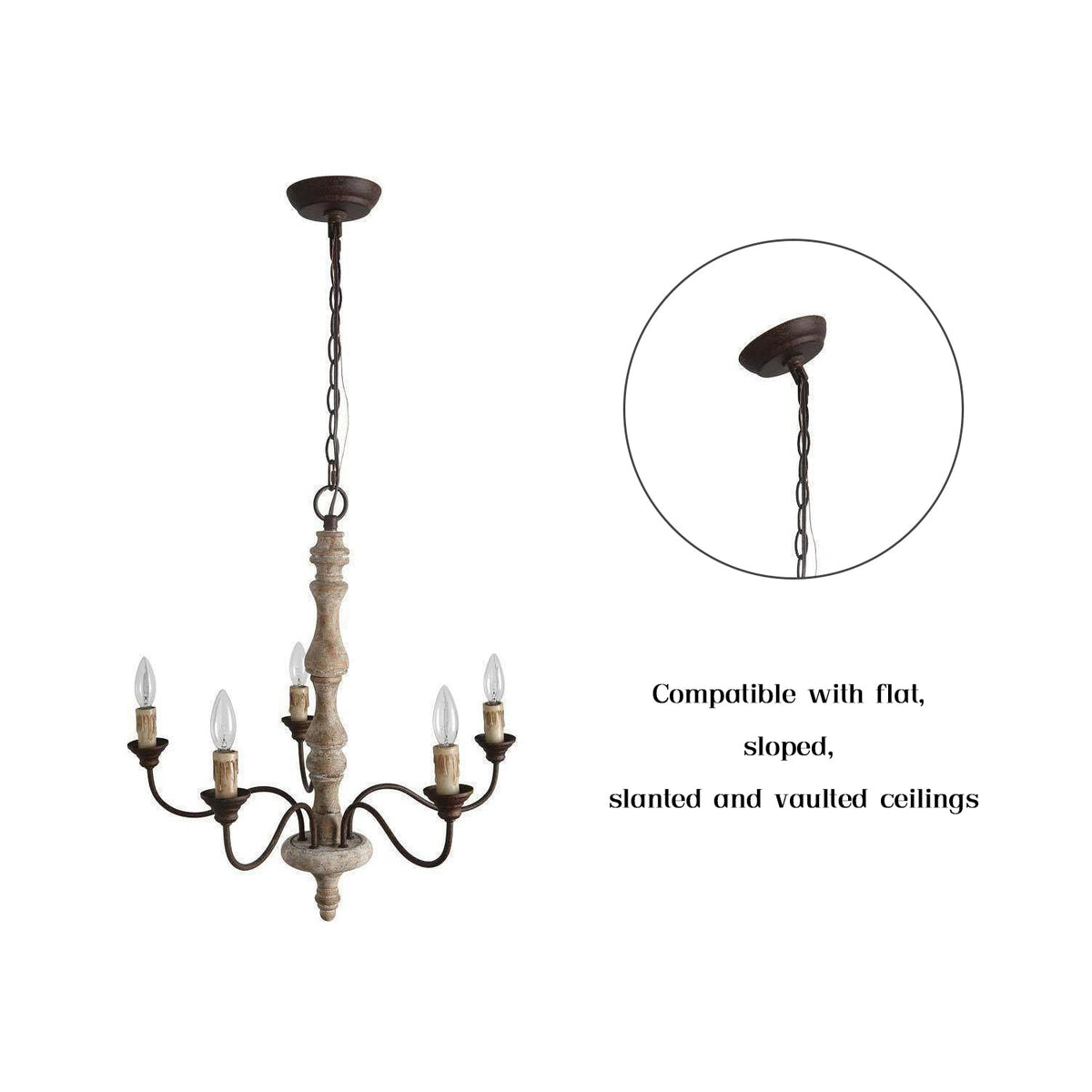 Andromeda 5-Light Chandelier – Handmade Wood & Iron French Country Chandelier