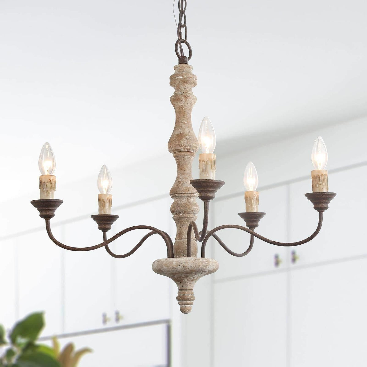 Andromeda 5-Light Chandelier – Handmade Wood & Iron French Country Chandelier