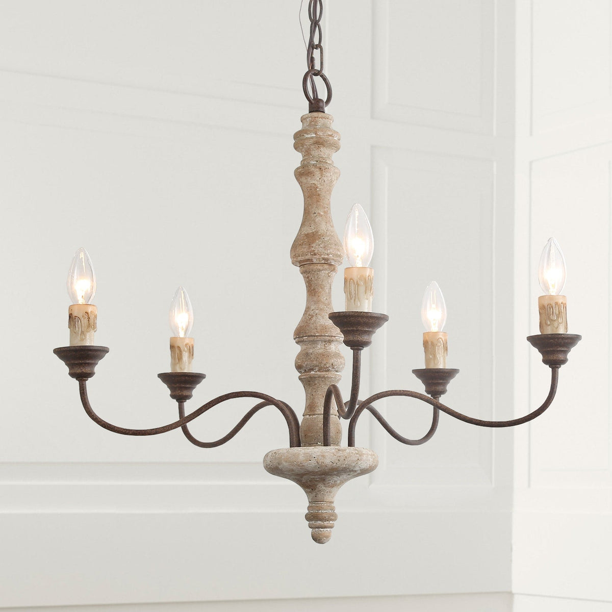 Andromeda 5-Light Chandelier – Handmade Wood & Iron French Country Chandelier