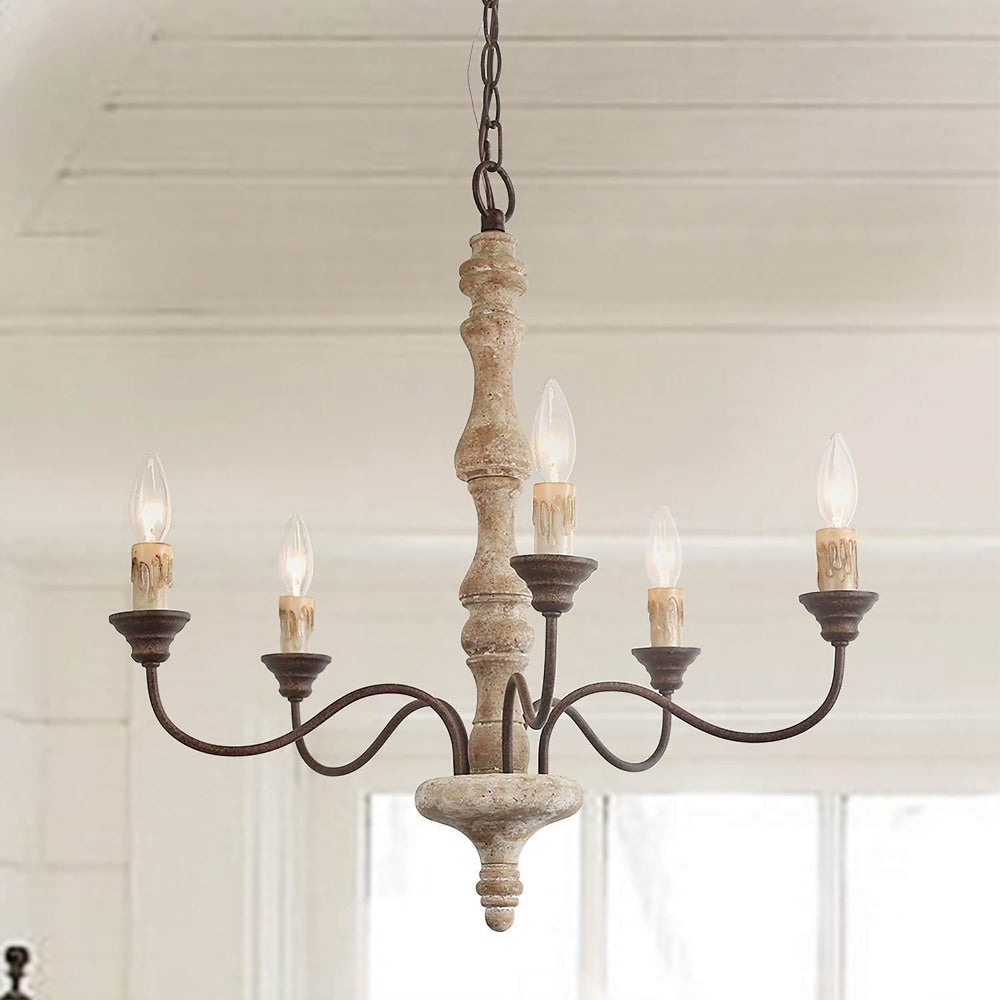 Andromeda 5-Light Chandelier – Handmade Wood & Iron French Country Chandelier