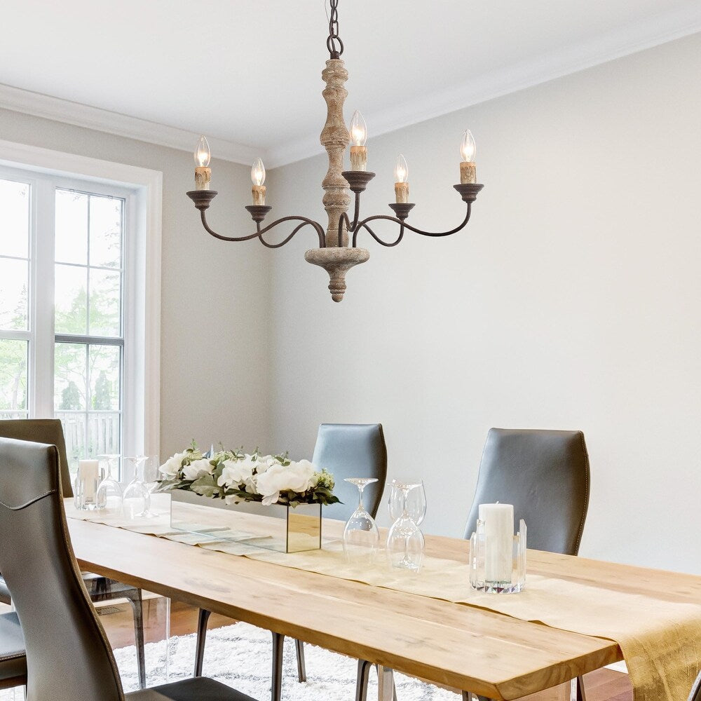 Andromeda 5-Light Chandelier – Handmade Wood & Iron French Country Chandelier
