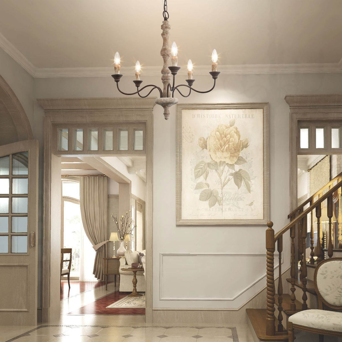 Andromeda 5-Light Chandelier – Handmade Wood & Iron French Country Chandelier