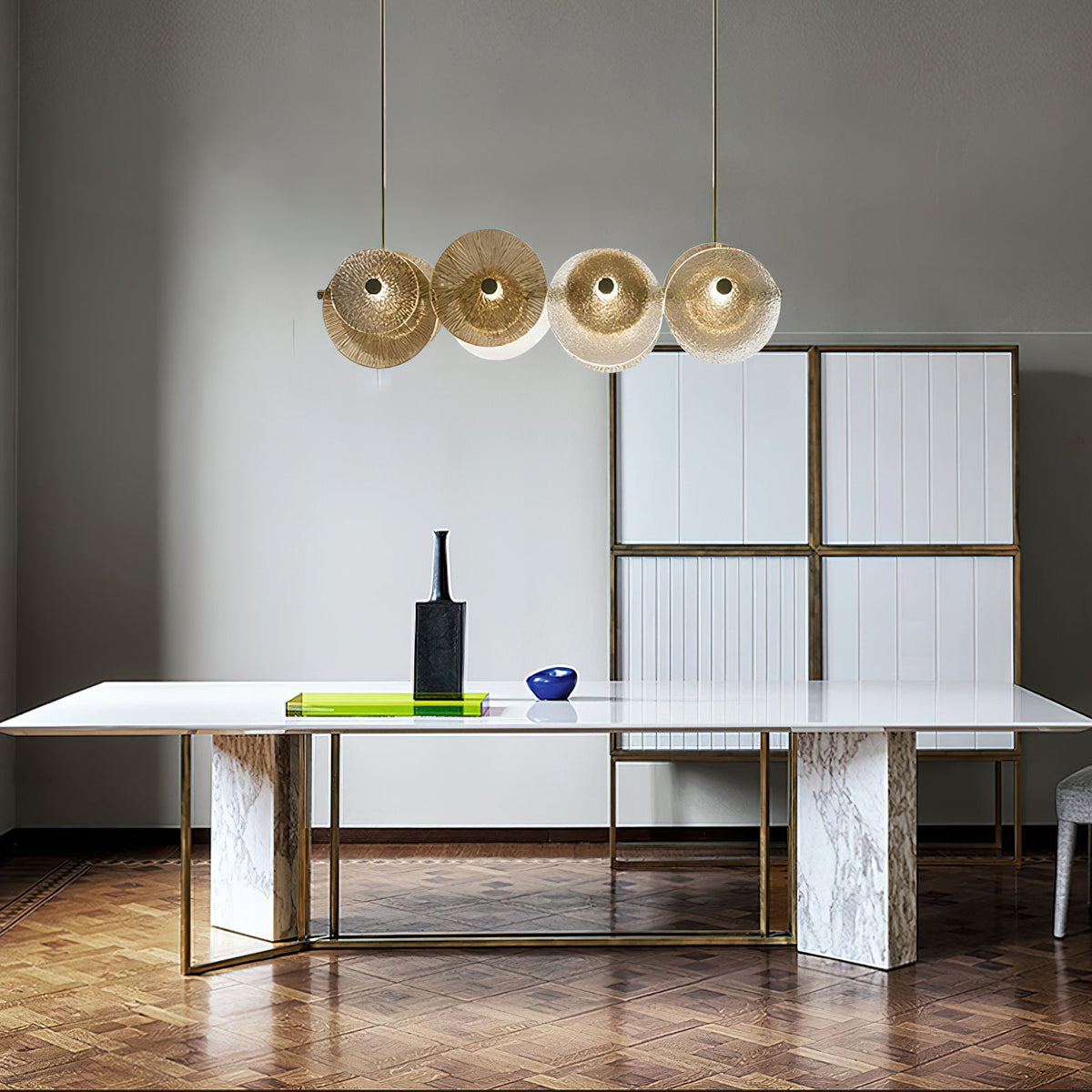 Andromeda Chandelier – Brushed Bronze Iron & Crystal Glass Horizontal Chandelier