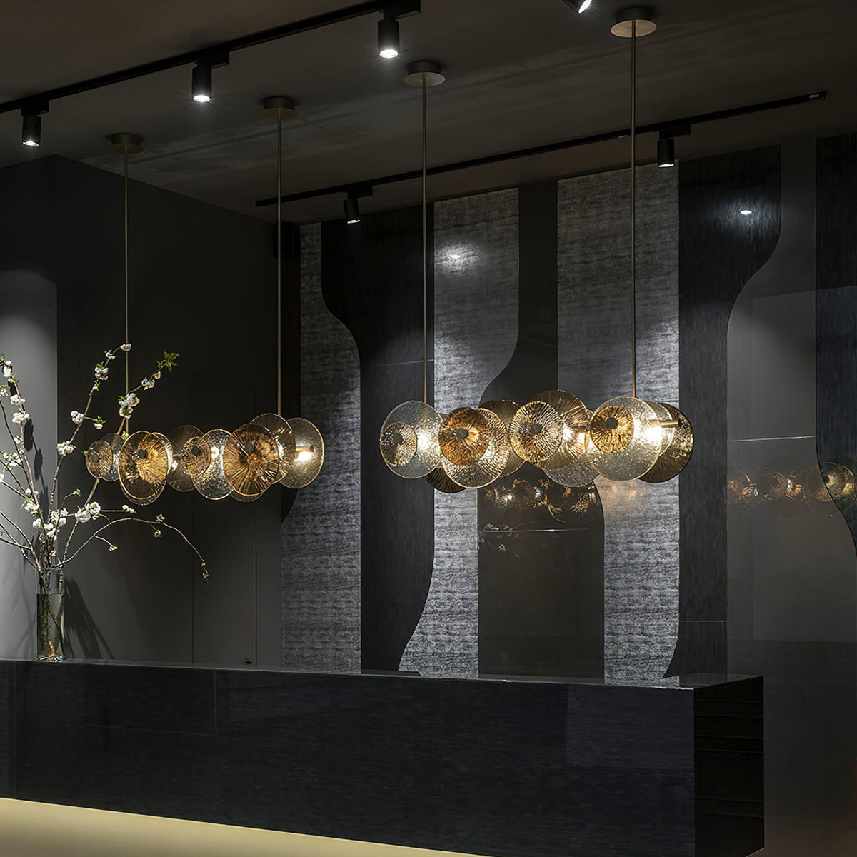 Andromeda Chandelier – Brushed Bronze Iron & Crystal Glass Horizontal Chandelier
