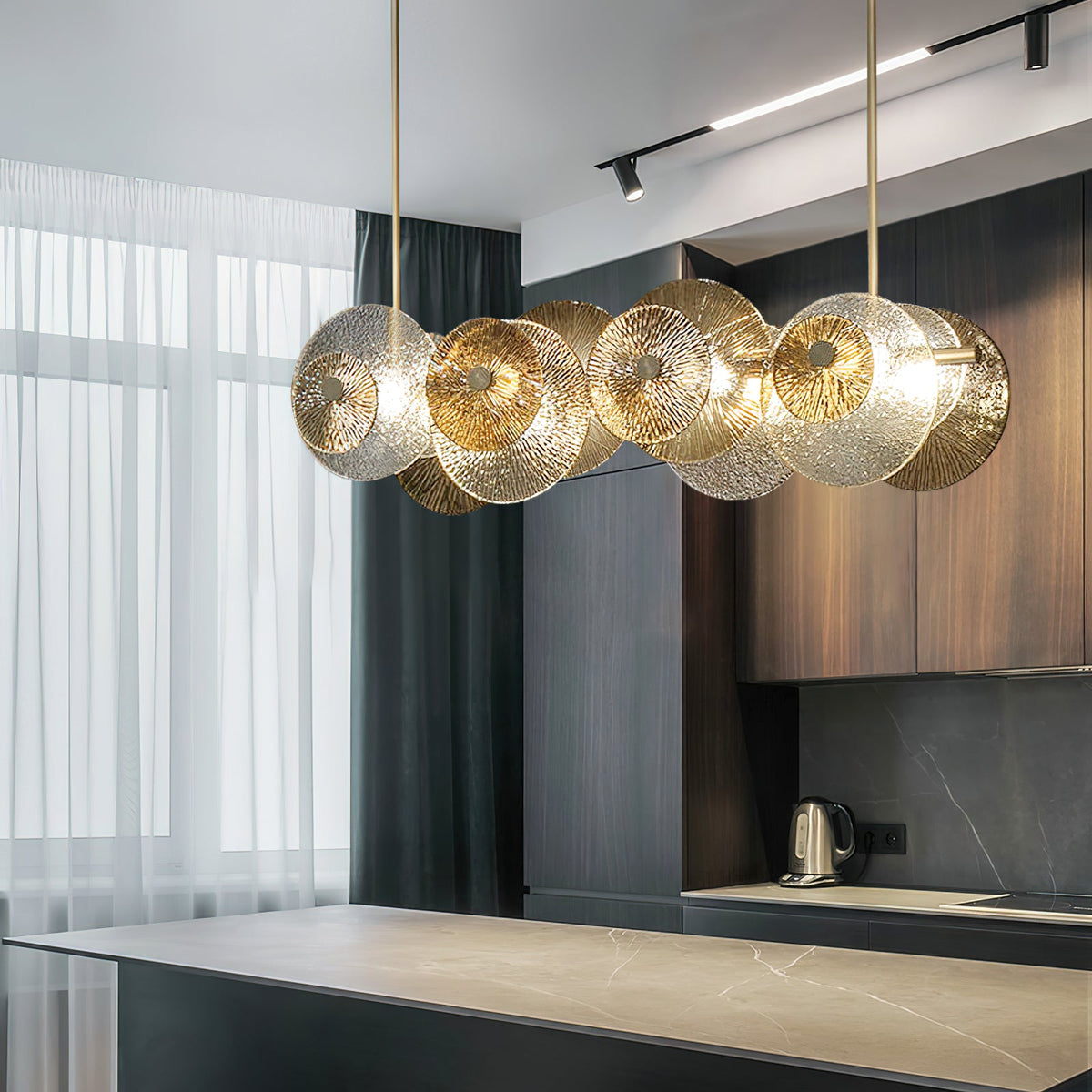 Andromeda Chandelier – Brushed Bronze Iron & Crystal Glass Horizontal Chandelier