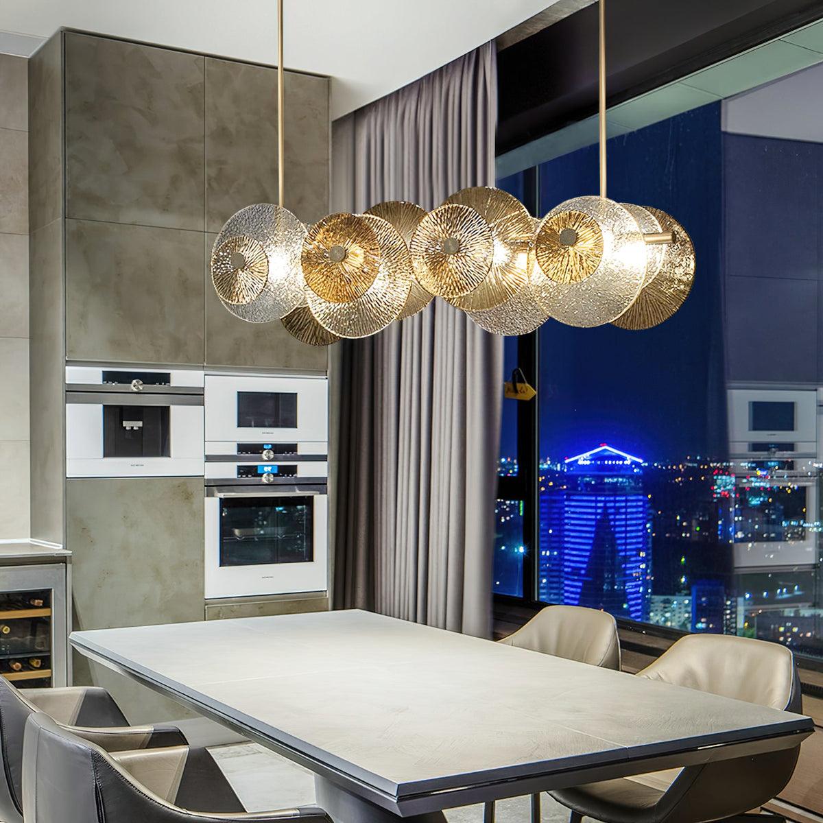 Andromeda Chandelier – Brushed Bronze Iron & Crystal Glass Horizontal Chandelier