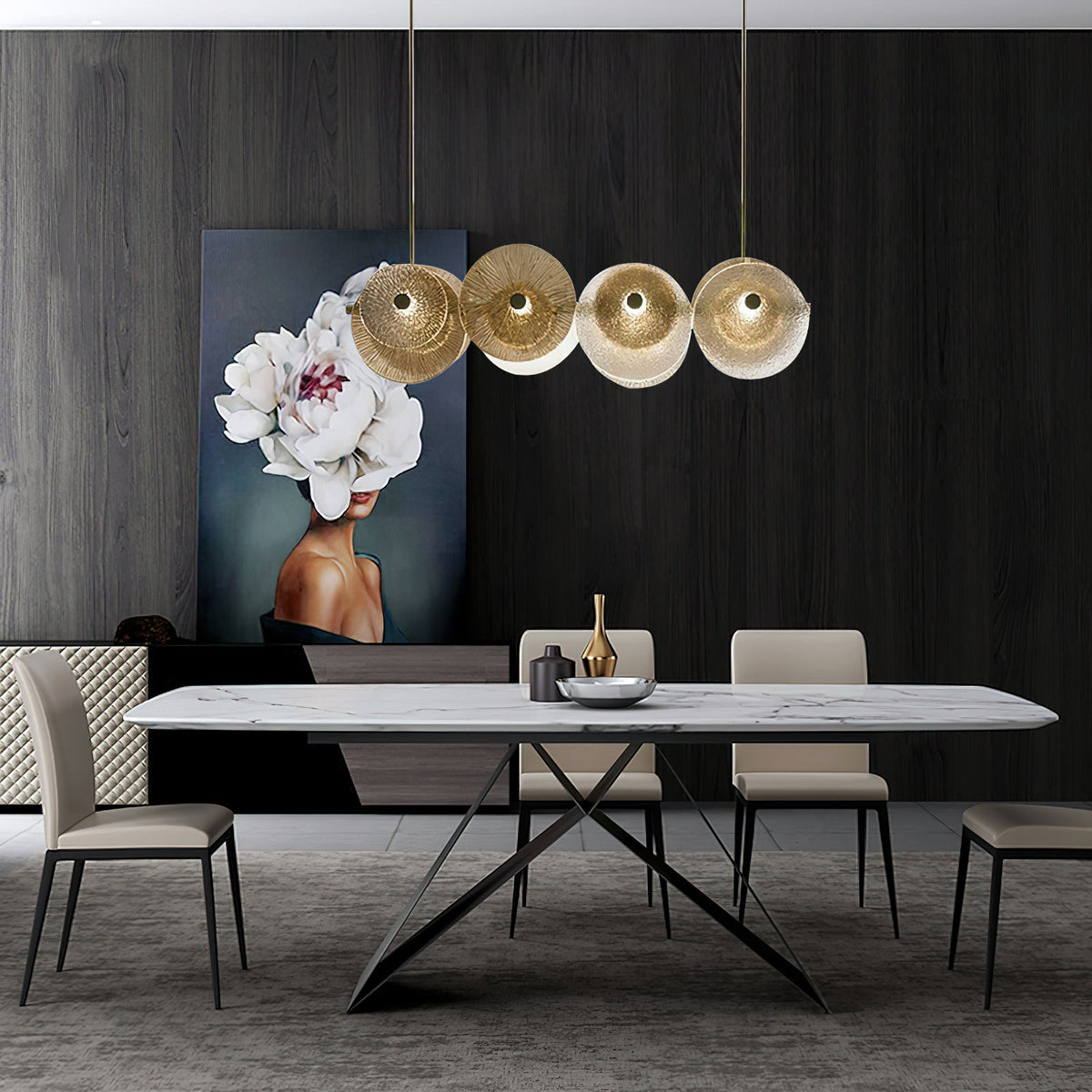 Andromeda Chandelier – Brushed Bronze Iron & Crystal Glass Horizontal Chandelier