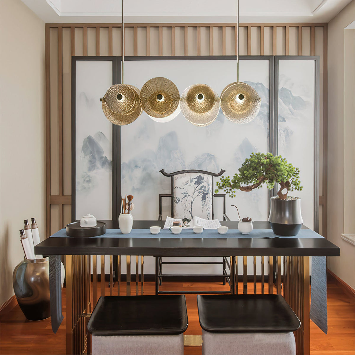 Andromeda Chandelier – Brushed Bronze Iron & Crystal Glass Horizontal Chandelier