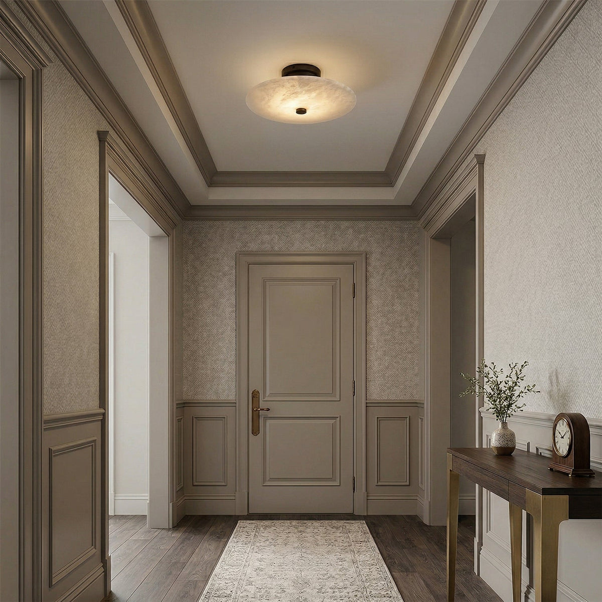 Ankeny Alabaster Ceiling Lamp – Flush Mount Natural Stone & Brass Fixture