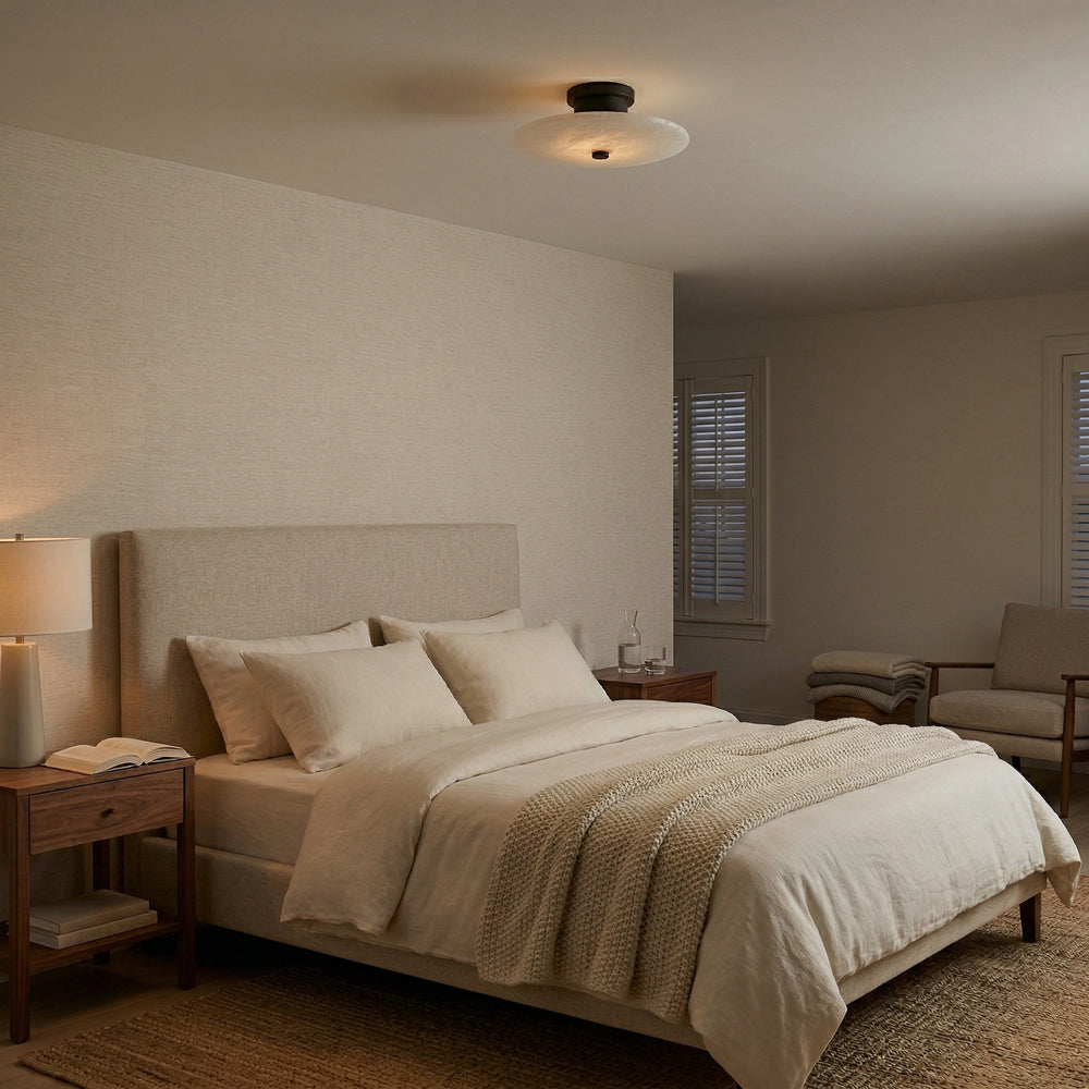 Ankeny Alabaster Ceiling Lamp – Flush Mount Natural Stone & Brass Fixture
