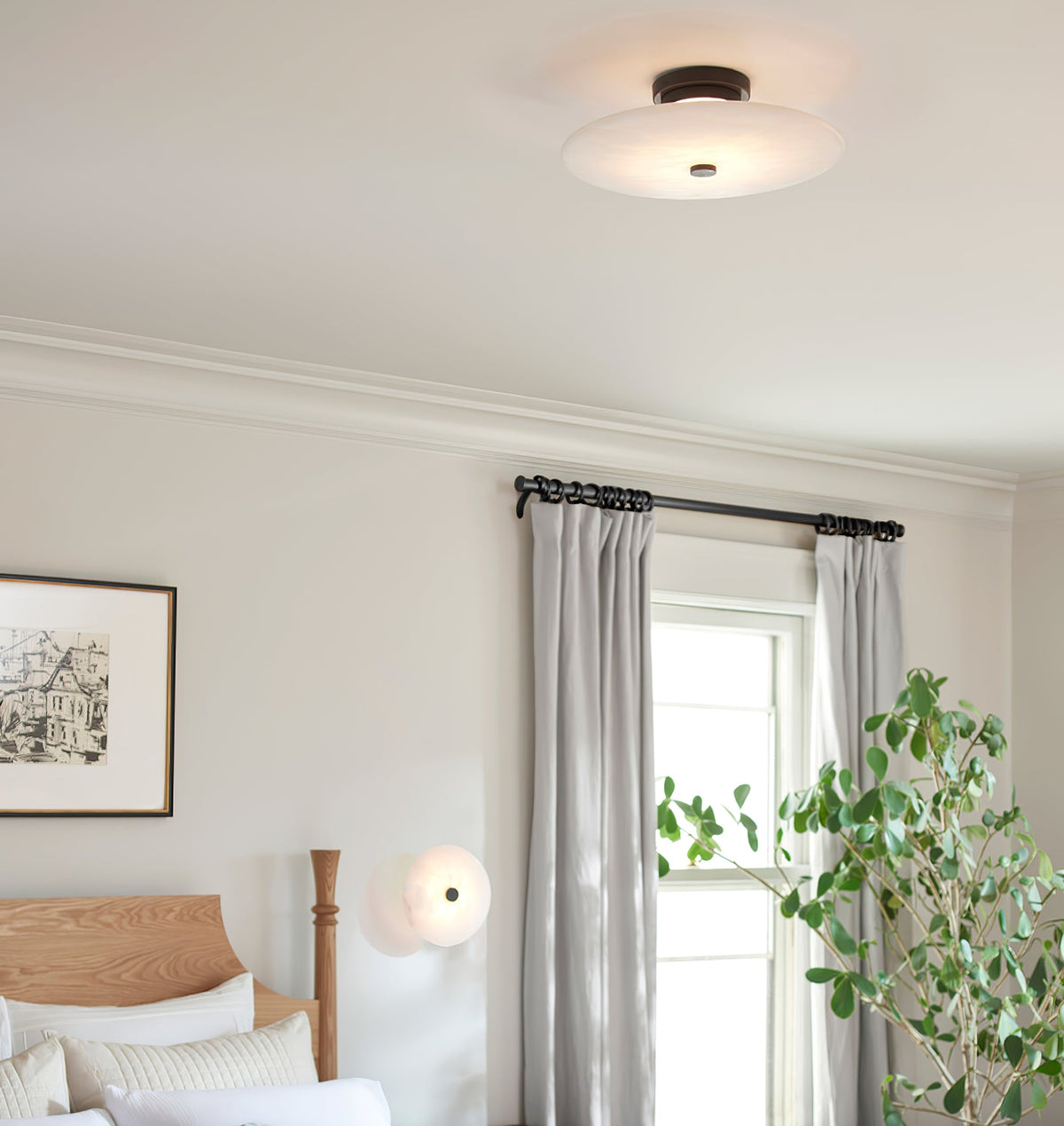Ankeny Alabaster Ceiling Lamp – Flush Mount Natural Stone & Brass Fixture
